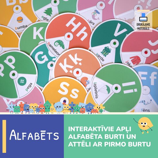 Alfabēta burti, attēli, interaktīvie apļi