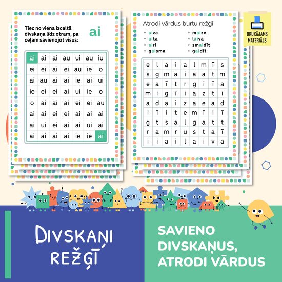 BEZMAKSAS. Divskaņu labirinti, vārdi ar divskaņiem burtu režģī