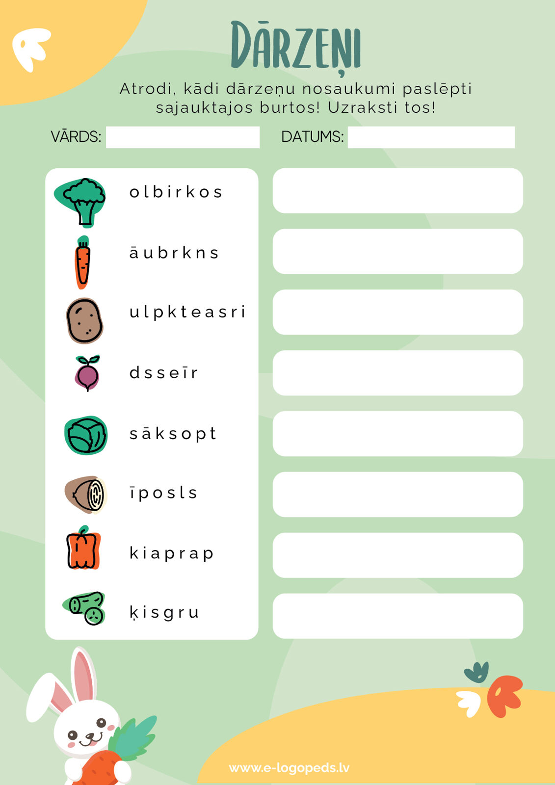 Valodas attīstīšana uzdevumi